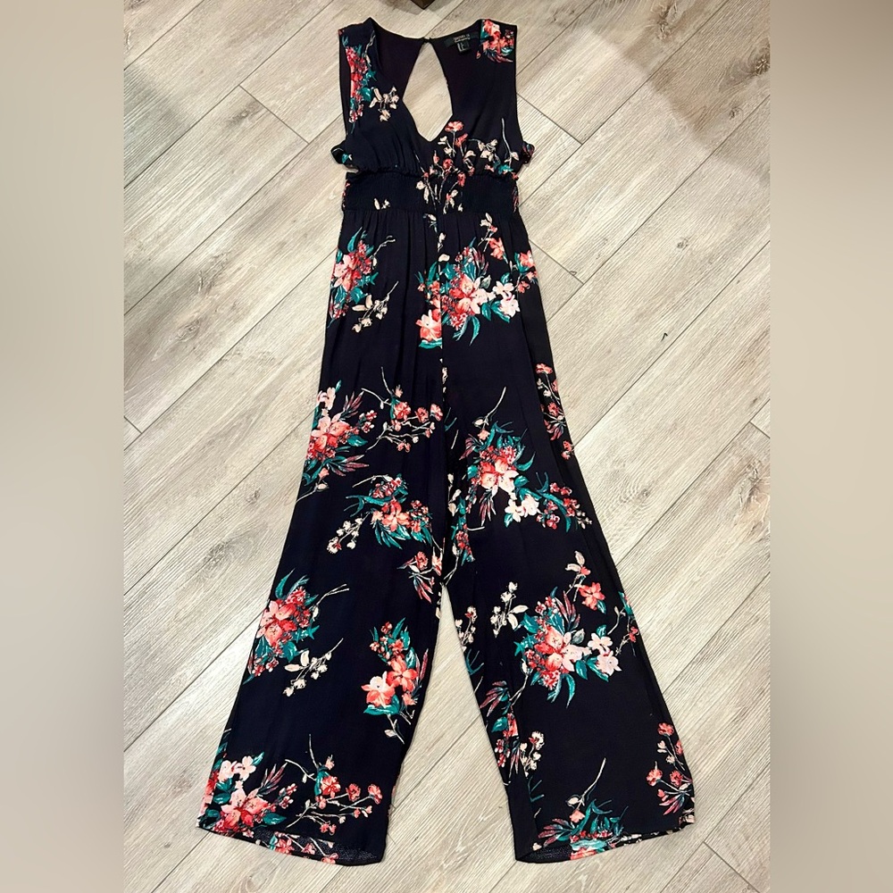 Forever 21 Black Floral Jumpsuit